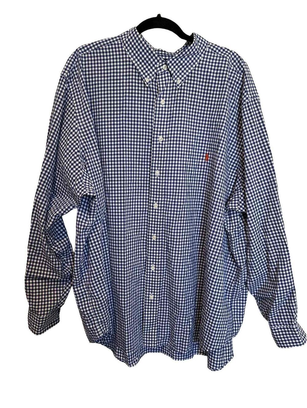 Ralph Lauren Classic Fit Mens Size 3X Big Shirt Blue White Gingham Check Cotton